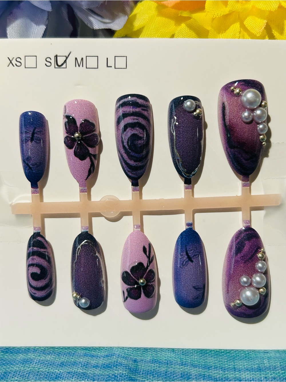 Purple & Pink Floral Swirl Press-On Nail 10pcs Set #505